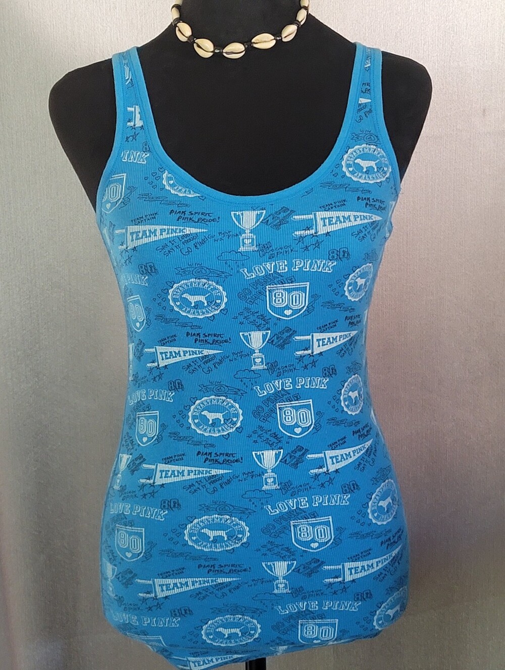 Blue Graphic Scoop Neck Tank Top